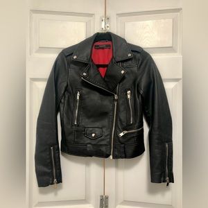 Zara Black Faux Leather Moto Biker Jacket, Sz XS